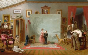 Interior con retratos
